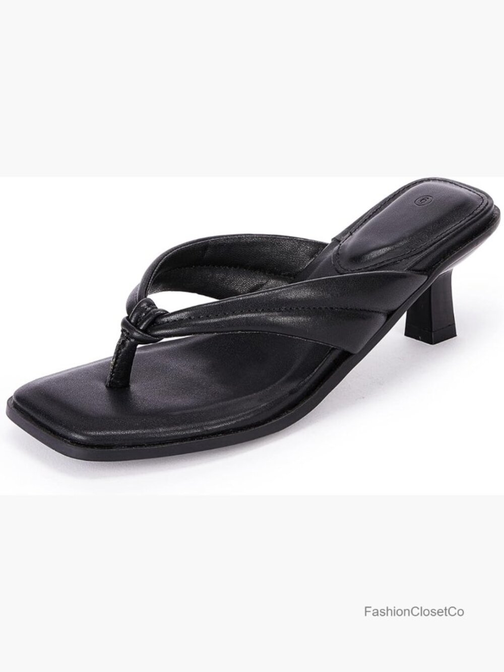 Kitten Heel Thong Sandals Square Open Toe Low Stacked Heel Mules